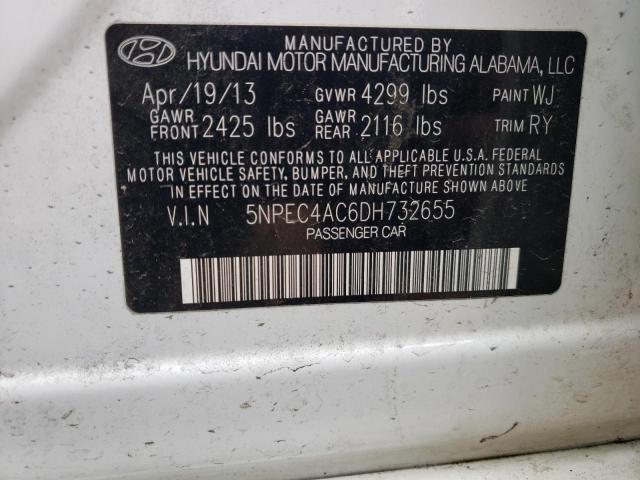 5NPEC4AC6DH732655 - 2013 HYUNDAI SONATA SE WHITE photo 12