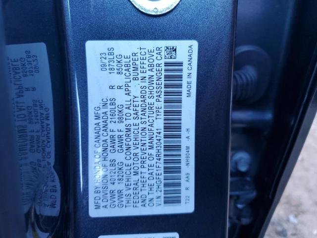 2HGFE1F74RH304741 - 2024 HONDA CIVIC EX GRAY photo 12