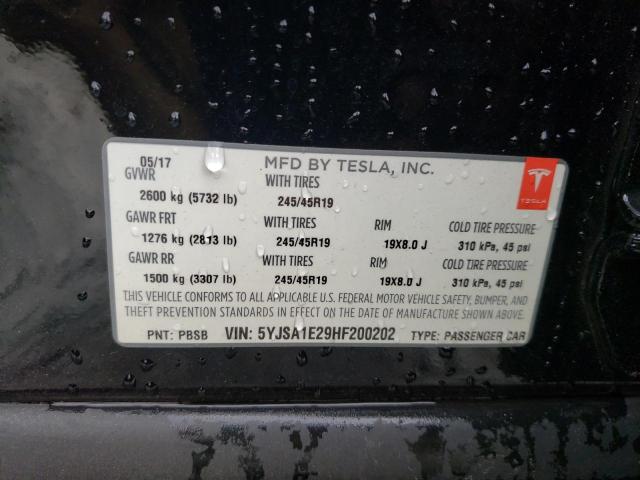 5YJSA1E29HF200202 - 2017 TESLA MODEL S Սև լուսանկար 12