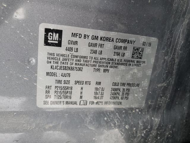 KL4CJESB2KB875362 - 2019 BUICK ENCORE PREFERRED SILVER photo 13