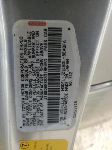 JT8BD69S530186450 - 2003 LEXUS GS 300 SILVER photo 13