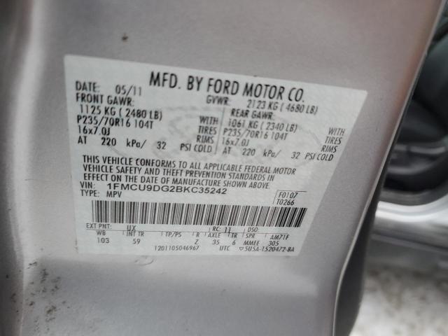 1FMCU9DG2BKC35242 - 2011 FORD ESCAPE XLT SILVER photo 13