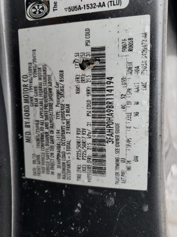 3FAHP0HA9BR114194 - 2011 FORD FUSION SE GRAY photo 12