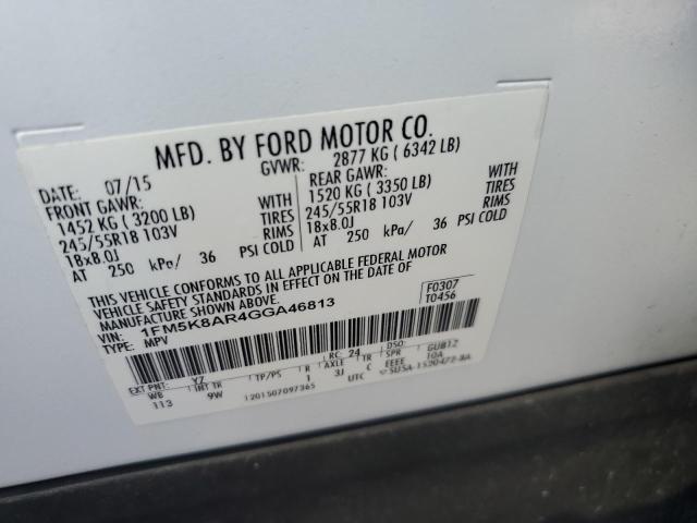 1FM5K8AR4GGA46813 - 2016 FORD EXPLORER POLICE INTERCEPTOR თეთრი ფოტო 12