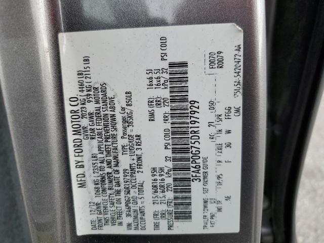 3FA6P0G75DR197929 - 2013 FORD FUSION S GRAY photo 12