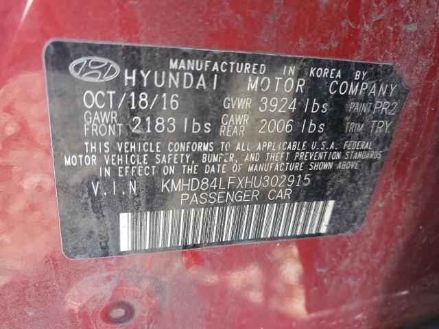 KMHD84LFXHU302915 - 2017 HYUNDAI ELANTRA SE RED photo 13