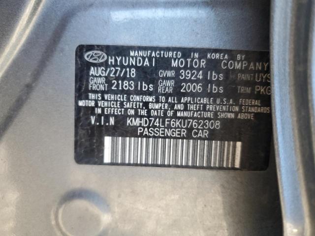 KMHD74LF6KU762308 - 2019 HYUNDAI ELANTRA SE GRAY photo 13