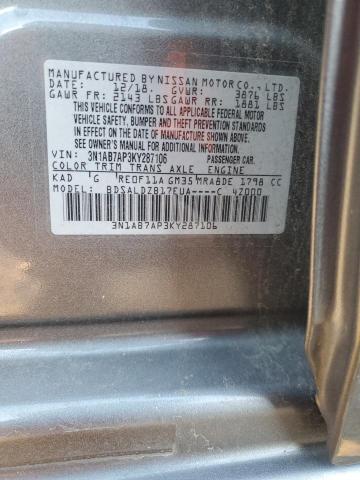 3N1AB7AP3KY287106 - 2019 NISSAN SENTRA S GRAY photo 13