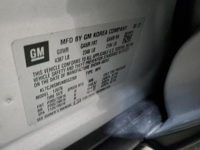 KL7CJNSM5NB552268 - 2022 CHEVROLET TRAX LS SILVER photo 12