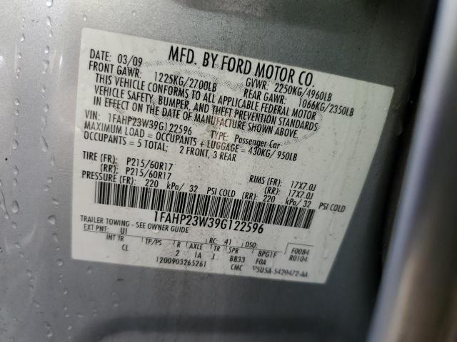 1FAHP23W39G122596 - 2009 FORD TAURUS SE SILVER photo 13