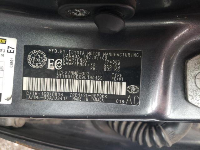 2T1BU40EX9C190165 - 2009 TOYOTA COROLLA BASE GRAY photo 12