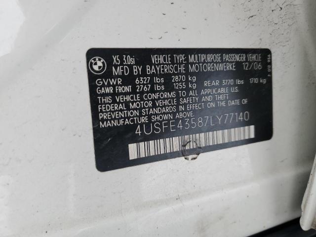 4USFE43587LY77140 - 2007 BMW X5 3.0I WHITE photo 12