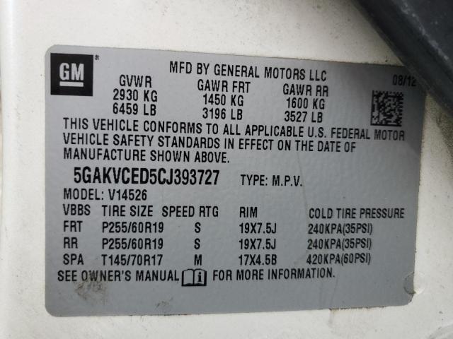 5GAKVCED5CJ393727 - 2012 BUICK ENCLAVE WHITE photo 13