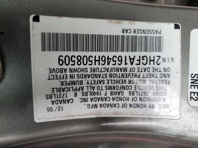 2HGFA16546H508509 - 2006 HONDA CIVIC LX GRAY photo 12