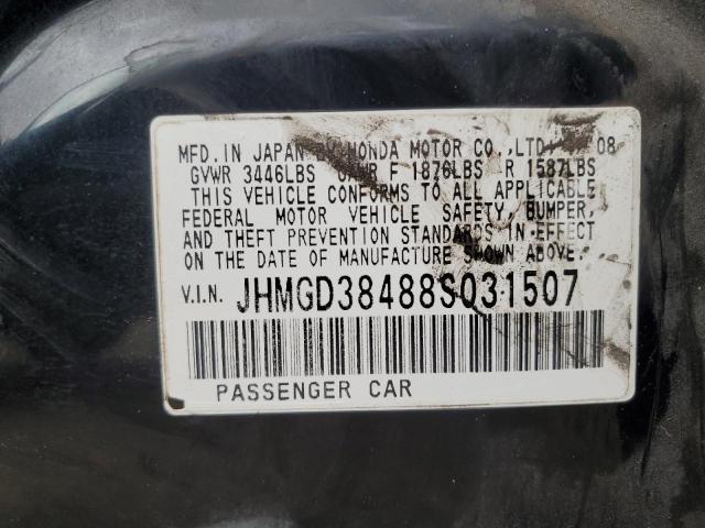 JHMGD38488S031507 - 2008 HONDA FIT BLACK photo 12