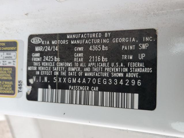 5XXGM4A70EG334296 - 2014 KIA OPTIMA LX WHITE photo 12