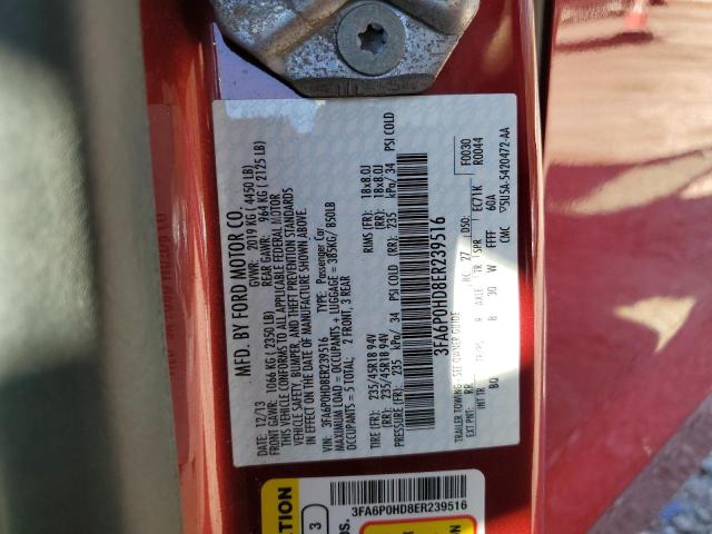 3FA6P0HD8ER239516 - 2014 FORD FUSION SE RED photo 12