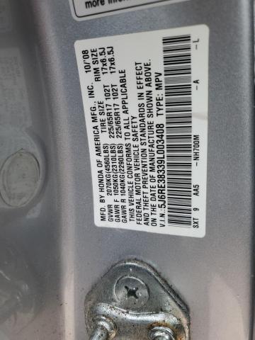 5J6RE38339L003408 - 2009 HONDA CR-V LX SILVER photo 12