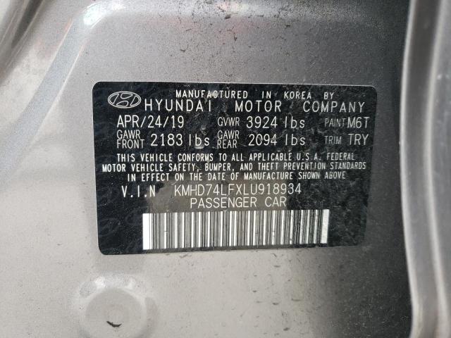 KMHD74LFXLU918934 - 2020 HYUNDAI ELANTRA SE GRAY photo 13