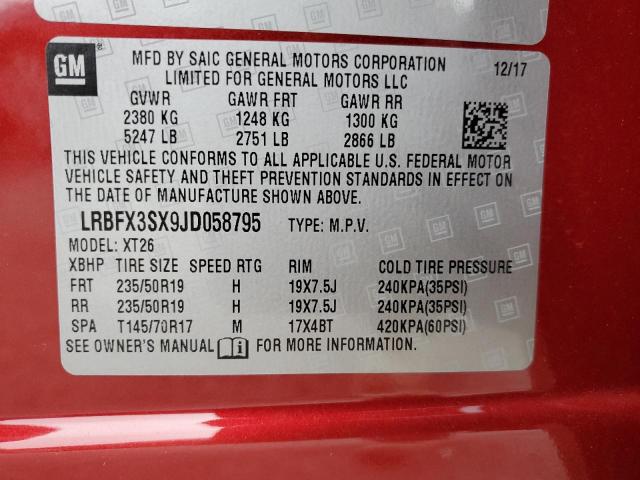 LRBFX3SX9JD058795 - 2018 BUICK ENVISION PREMIUM RED photo 12