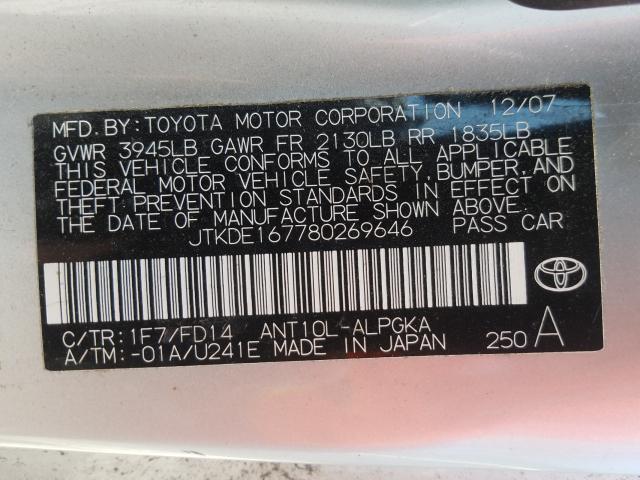 JTKDE167780269646 - 2008 TOYOTA SCION TC  ფოტო 10