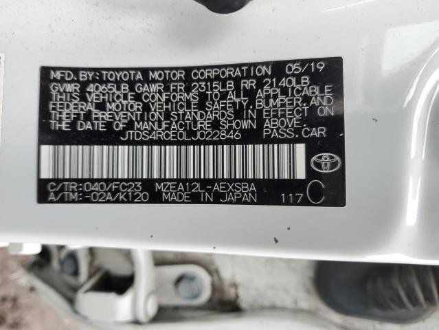 JTDS4RCE0LJ022846 - 2020 TOYOTA COROLLA SE WHITE photo 12