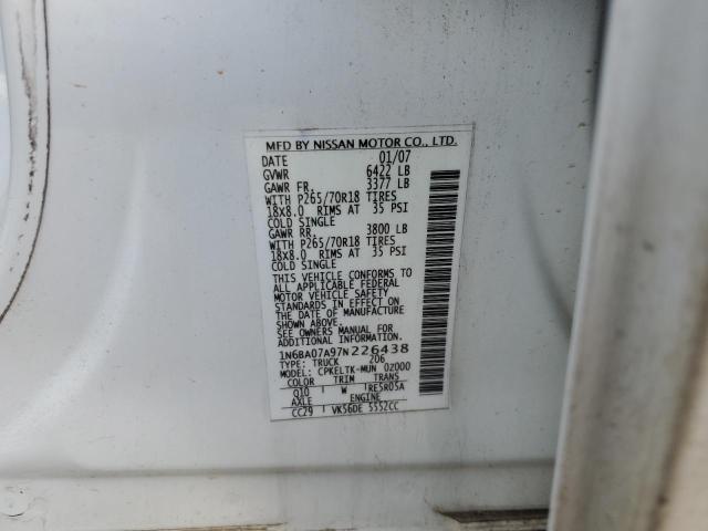 1N6BA07A97N226438 - 2007 NISSAN TITAN XE WHITE photo 12