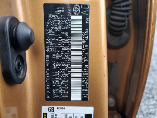 2T1LE40EX9C007316 - 2009 TOYOTA COROLLA MA S ORANGE photo 12