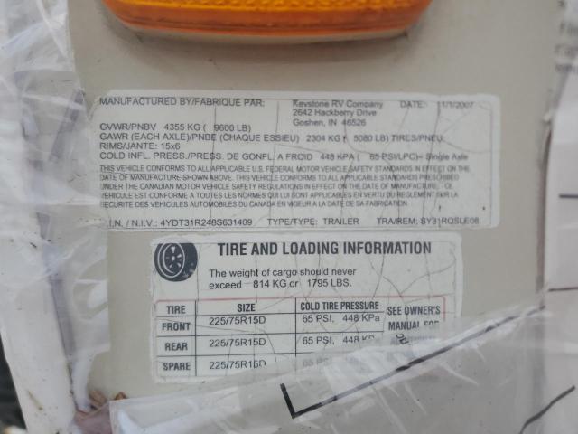 4YDT31R248S631409 - 2008 KEYSTONE OUTBACK WHITE photo 10