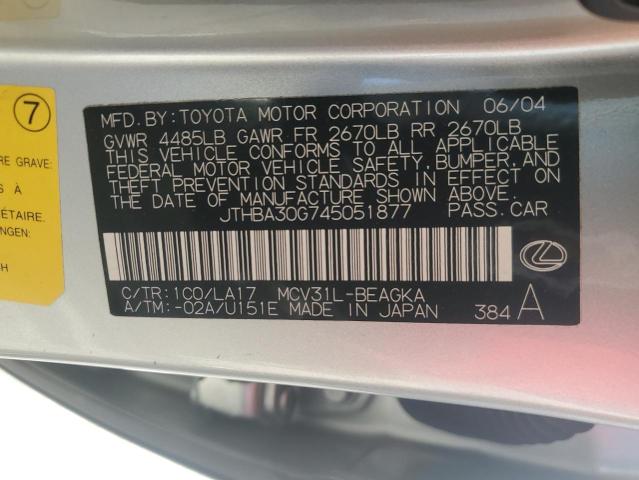 JTHBA30G745051877 - 2004 LEXUS ES 330 SILVER photo 12