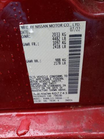 1N4BL4EW2NN407743 - 2022 NISSAN ALTIMA SL RED photo 12