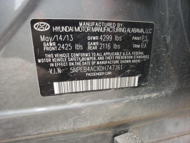 5NPEB4ACXDH747761 - 2013 HYUNDAI SONATA GLS GRAY photo 13