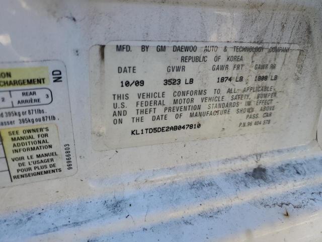 KL1TD5DE2AB047810 - 2010 CHEVROLET AVEO LS 白色 照片 12