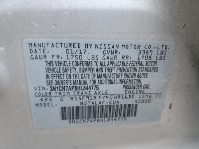 3N1CN7AP8HL844775 - 2017 NISSAN VERSA S SILVER photo 12