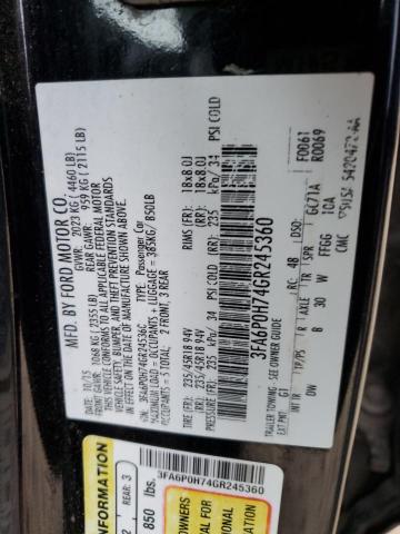 3FA6P0H74GR245360 - 2016 FORD FUSION SE BLACK photo 12