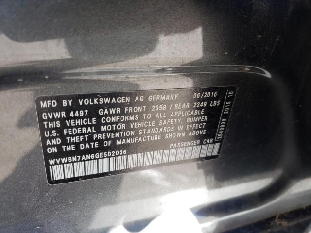 WVWBN7AN6GE502036 - 2016 VOLKSWAGEN CC BASE GRAY photo 12