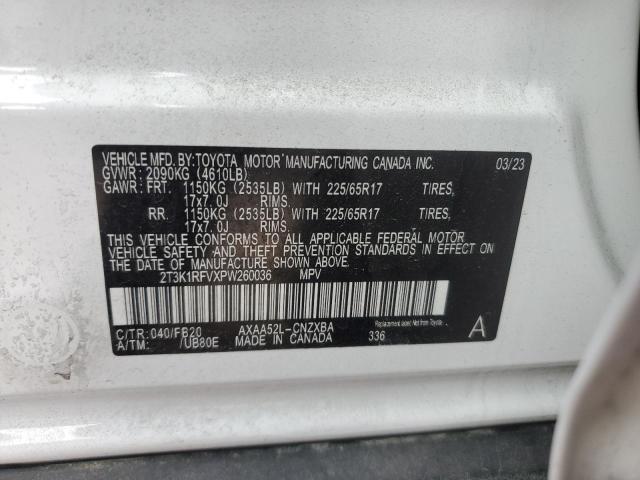 2T3K1RFVXPW260036 - 2023 TOYOTA RAV4 LE WHITE photo 12