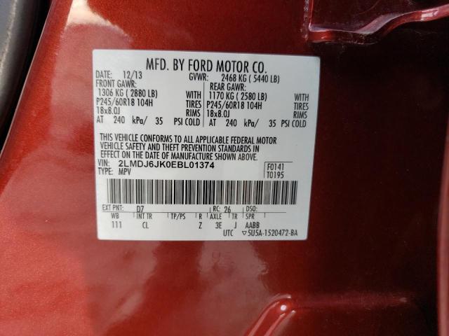 2LMDJ6JK0EBL01374 - 2014 LINCOLN MKX RED photo 12