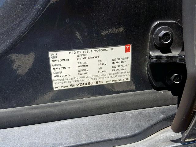 5YJSA1E15GF138786 - 2016 TESLA MODEL S  صورة 10