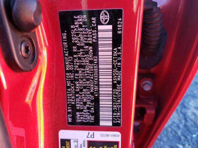 4T1BF1FKXDU697483 - 2013 TOYOTA CAMRY L RED photo 12