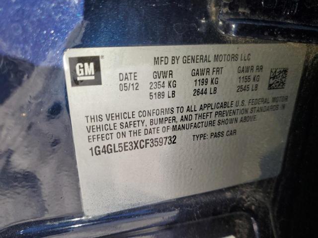 1G4GL5E3XCF359732 - 2012 BUICK LACROSSE BLUE photo 12