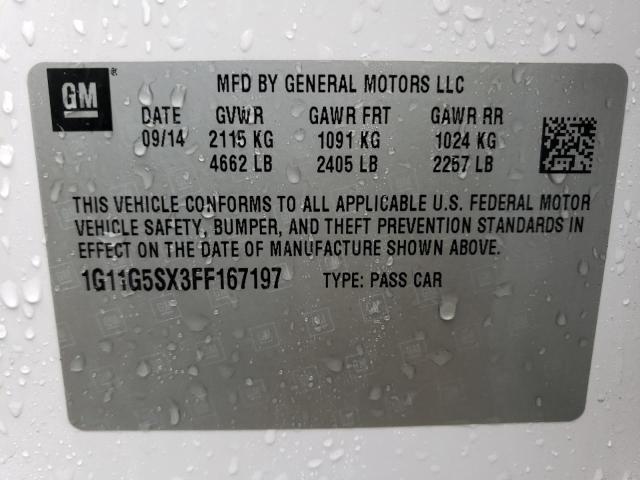 1G11G5SX3FF167197 - 2015 CHEVROLET MALIBU LTZ თეთრი ფოტო 12