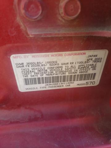 JA3AJ26E13U114262 - 2003 MITSUBISHI LANCER ES RED photo 12