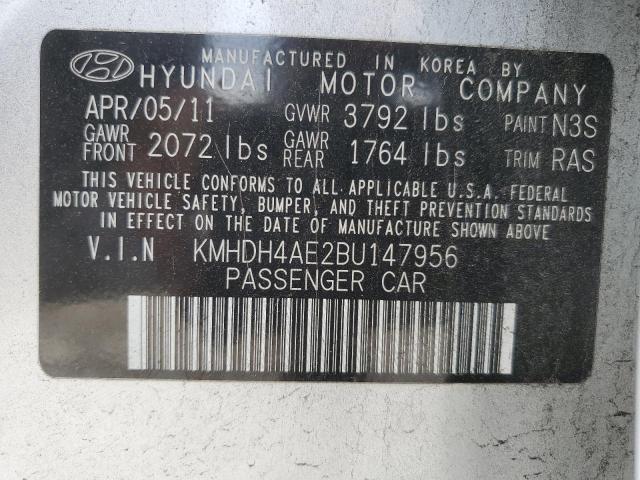 KMHDH4AE2BU147956 - 2011 HYUNDAI ELANTRA GLS SILVER photo 13