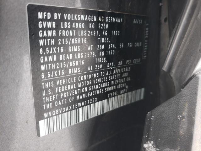 WVGBV3AX1EW617253 - 2014 VOLKSWAGEN TIGUAN S GRAY photo 12