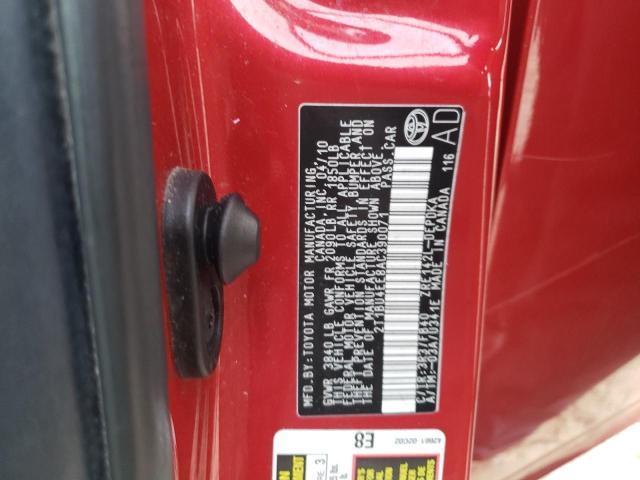 2T1BU4EE8AC390071 - 2010 TOYOTA COROLLA BASE RED photo 12