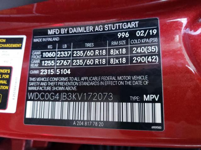 WDC0G4JB3KV172073 - 2019 MERCEDES-BENZ GLC 300 RED photo 13