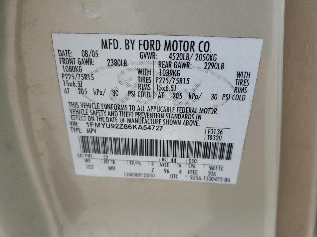 1FMYU92Z86KA54727 - 2006 FORD ESCAPE XLS CREAM photo 13