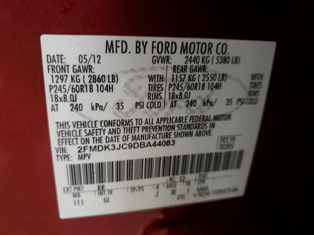 2FMDK3JC9DBA44083 - 2013 FORD EDGE SEL RED photo 12