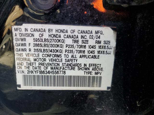 2HKYF18634H556778 - 2004 HONDA PILOT EXL BLACK photo 13